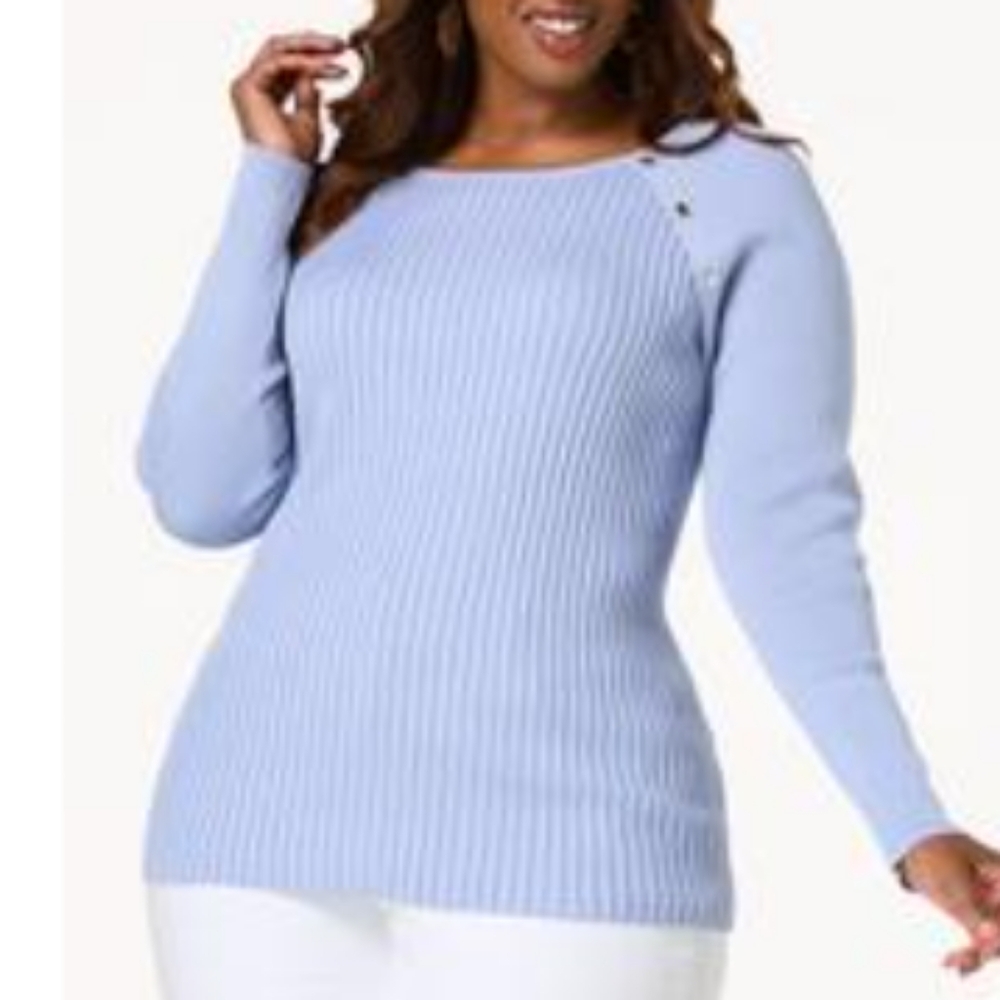 Blue Crew Neck Sweater with Ribbed Knit All Seasons